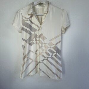 Nike Golf Womens Short Sleeve Dri-Fit Polo Shirt Small Ivory Geometric Stretch